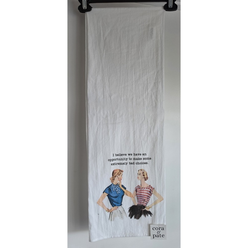 Cora & Pate Tea Towel White Retro Kitchen Hand Dish Cloth Wipe